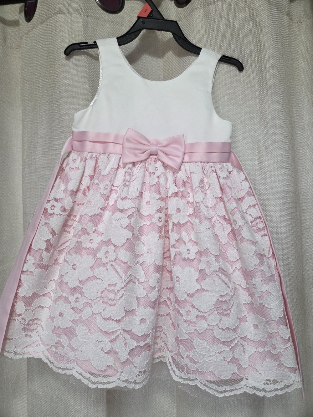 Girls Pink & White Lace Party Dress with Bow